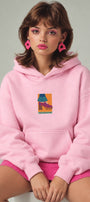 Kadın Oversize Hoodie Seventies Party Baskılı Pembe - Kapüşonlu, Kanguru Cepli, 3 İplik Polar