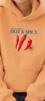 Kadın Oversize Sweatshirt Hoodie Hot & Spicy Baskılı Turuncu – Kapüşonlu, 3 İplik Şardonlu Polar