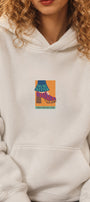 Kadın Oversize Hoodie Seventies Party Baskılı Beyaz - Kapüşonlu, Kanguru Cepli, 3 İplik Polar