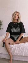 Kadın Double Oversize Rouge Intimates Baskılı Siyah – Bisiklet Yaka, Rahat Kalıp, %100 Pamuk