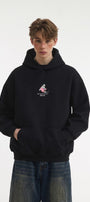 Erkek Oversize Sweatshirt Hoodie Shark Hello Siyah – Kapüşonlu, 3 İplik Polar, Kanguru Cepli