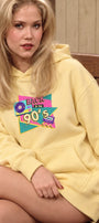 Kadın Oversize Hoodie Back To The 90’s Baskılı Sarı - Kapüşonlu, Kanguru Cepli, 3 İplik Polar