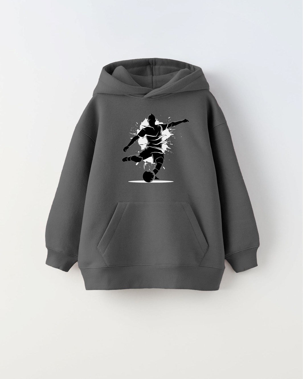 Kapüşonlu Içi Polar Futbolcu Baskılı Füme Unisex Çocuk Sweatshirt