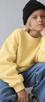 Erkek Çocuk Oversize Sweatshirt Basic Sarı – Bisiklet yaka, 3 iplik şardonlu polar