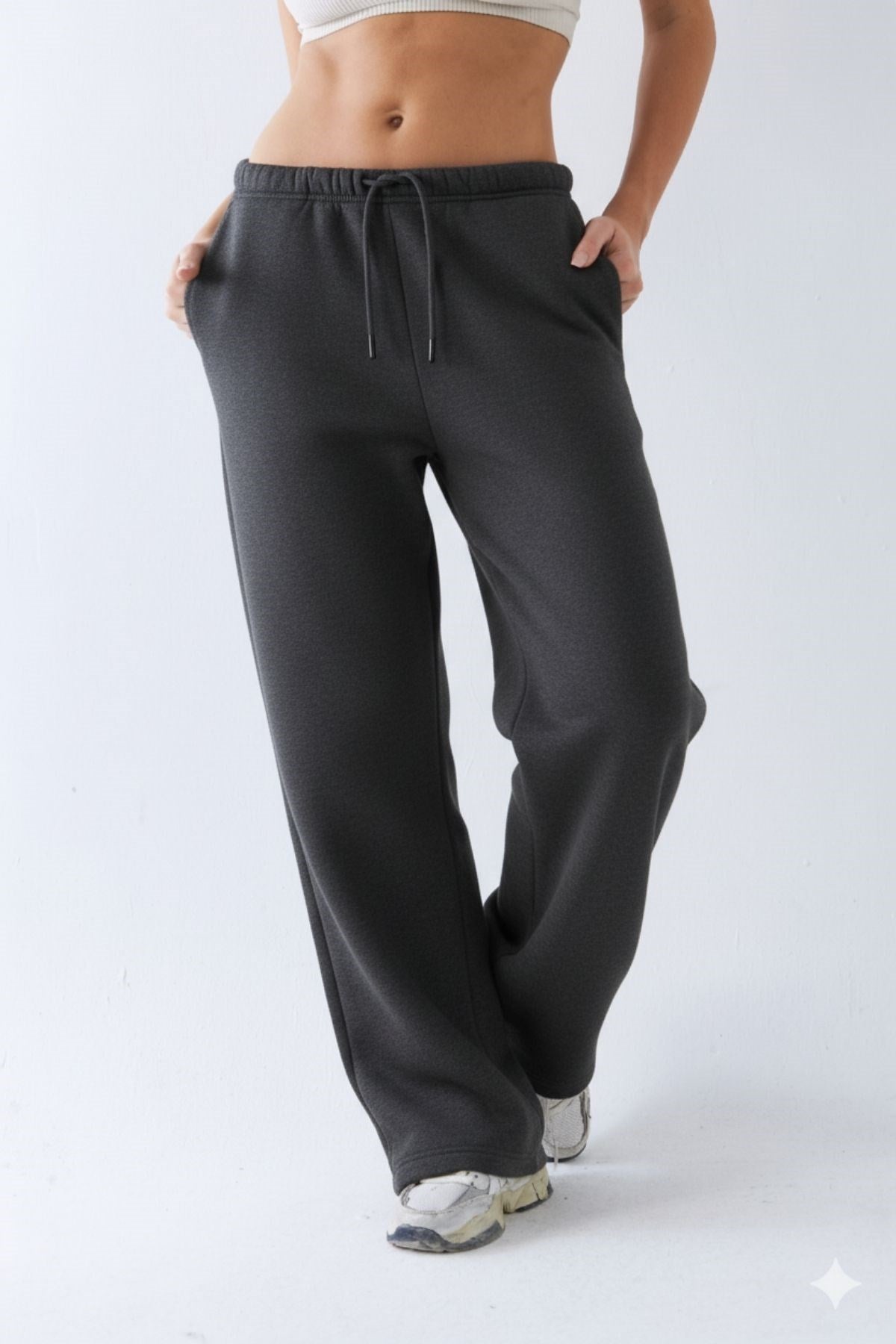 Oversize Unisex Eşofman Altı Füme Melanj – 3 İplik Şardonlu, Bol Paça, Cepli, Modern Rahat Kesim