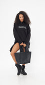 Heaven Yazılı Taş Baskılı Kapüşonlu İçi Polar Oversize Siyah Sweatshirt