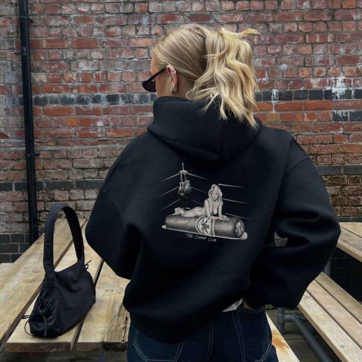 Kadın Oversize Sweatshirt Hoodie Ring Spirit Black Siyah – Kapüşonlu, 3 İplik Polar, Kanguru Cepli