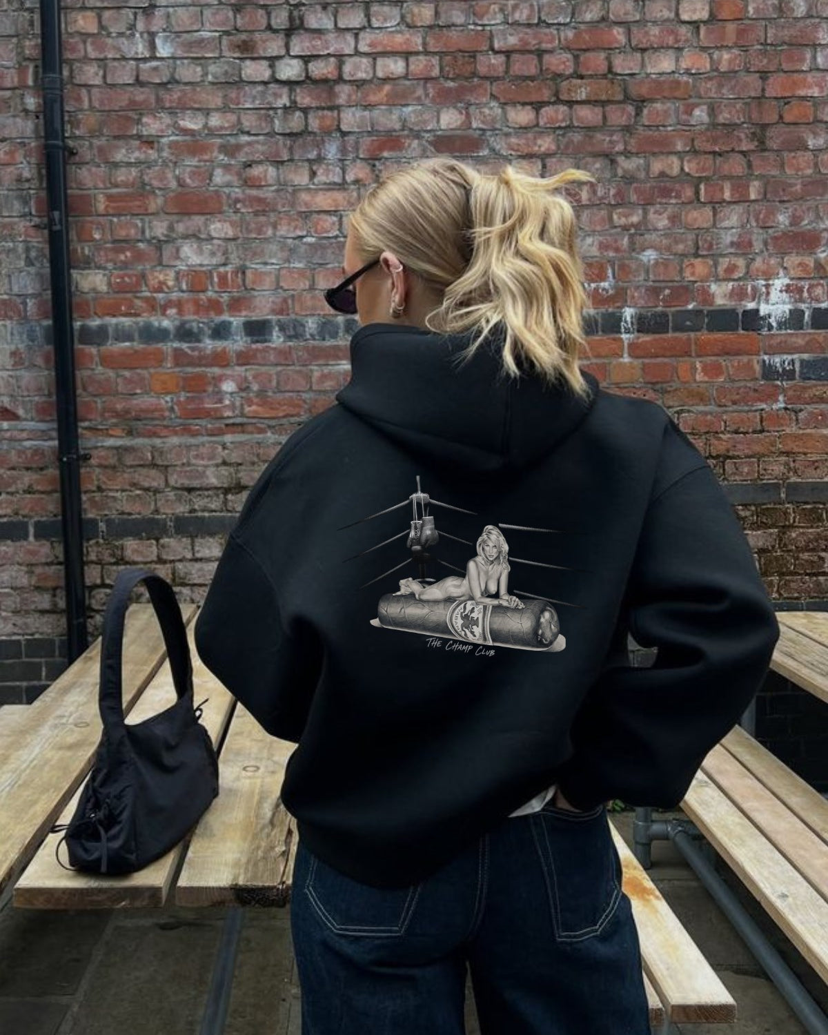 Kadın Oversize Sweatshirt Hoodie Ring Spirit Black Siyah – Kapüşonlu, 3 İplik Polar, Kanguru Cepli