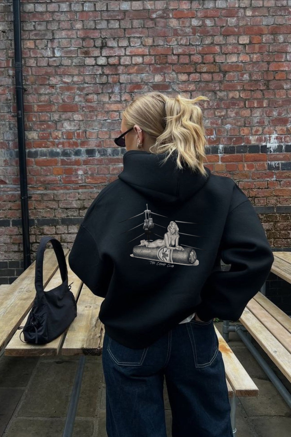 Kadın Oversize Sweatshirt Hoodie Ring Spirit Black Siyah – Kapüşonlu, 3 İplik Polar, Kanguru Cepli