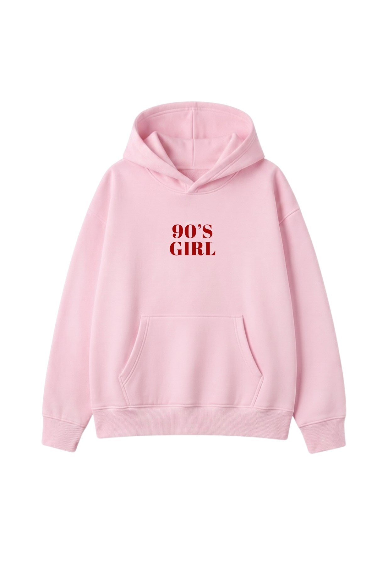 Kadın Oversize Hoodie 90’s Girl Baskılı Pembe – Kapüşonlu, Kanguru Cepli, 3 İplik Polar