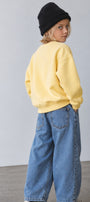 Erkek Çocuk Oversize Sweatshirt Basic Sarı – Bisiklet yaka, 3 iplik şardonlu polar