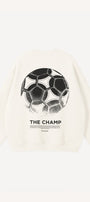 Erkek Beyaz Bisiklet Yaka Sweatshirt  The Champ Baskılı 3 İplik Şardonlu