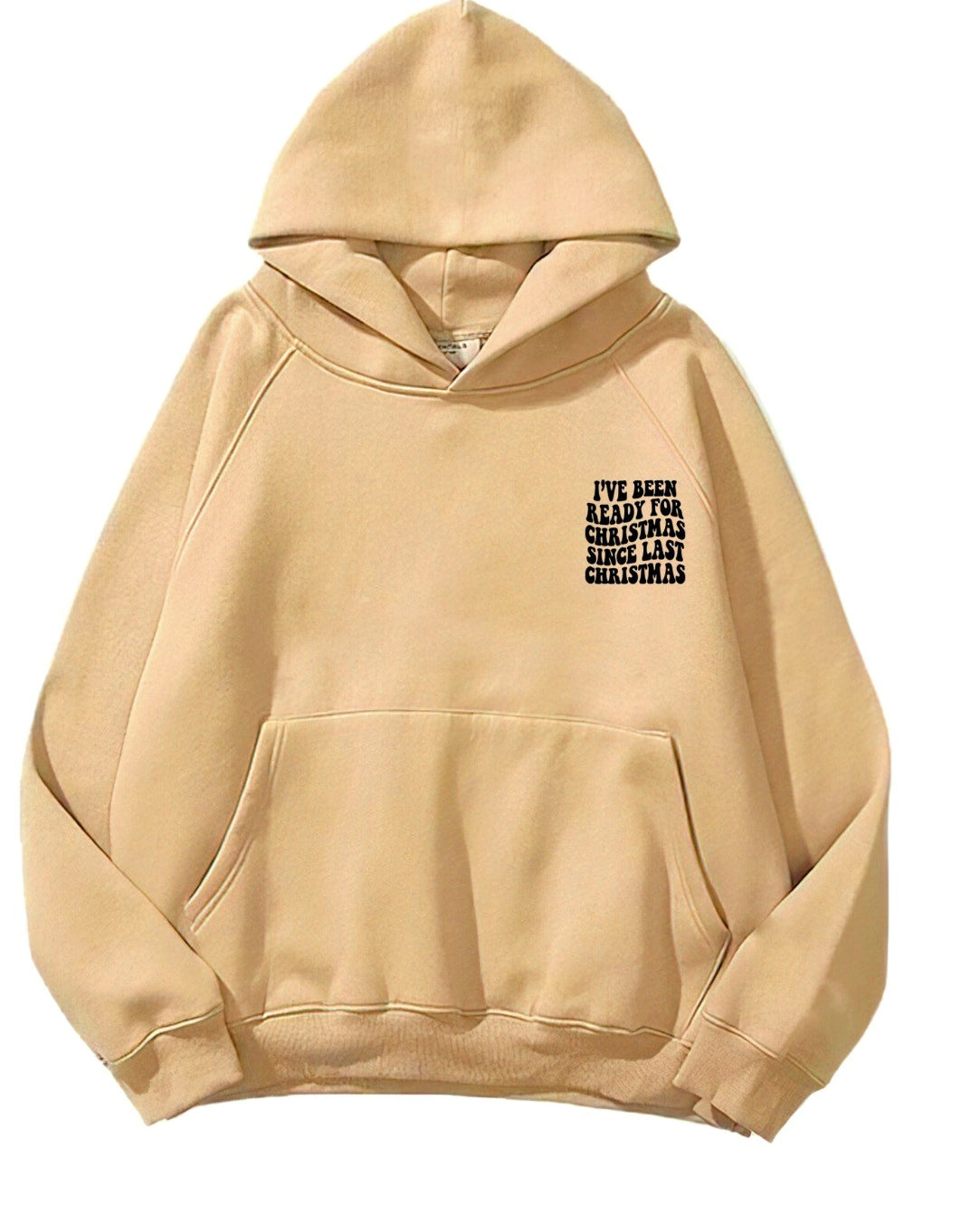 Kapüşonlu İçi Polar Christmas Yazı Baskılı Bej Unisex Sweatshirt  
