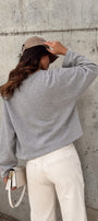 Kadın Relaxed Fit Sweatshirt Life Is Too Short Baskılı Gri Melanj – Bisiklet Yaka, 3 İplik Şardonsuz