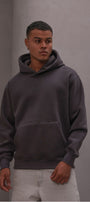 Erkek Oversize Sweatshirt Hoodie CHMP Yazlı Baskılı Füme – Kapüşonlu, 3 İplik Polar, Kanguru Cepli