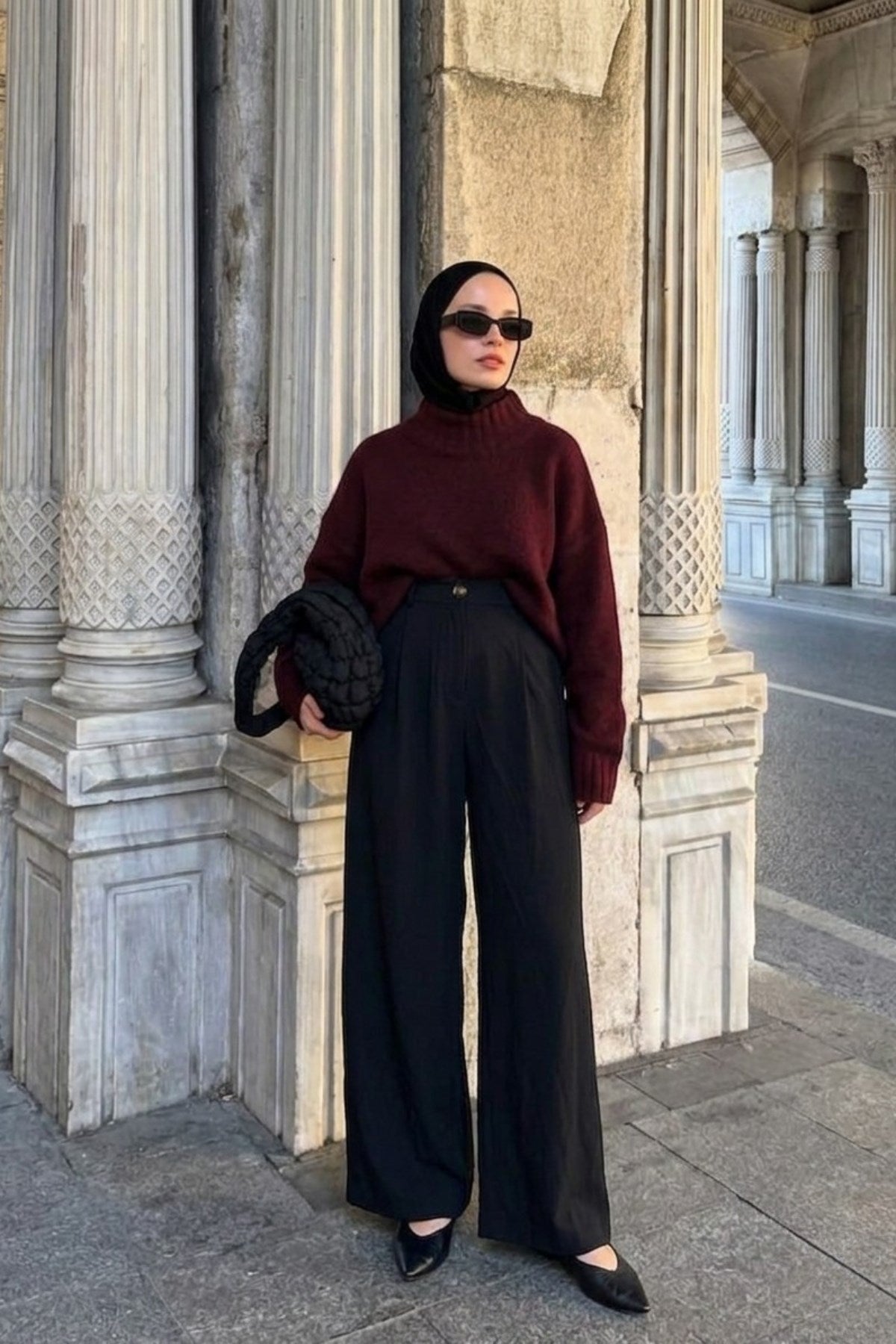 Kadın Verona Pantolon Siyah – Yüksek Bel Pileli Bol Paça, Düğme Detaylı, Uzun Boy, Modern Kesim