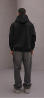 Erkek Oversize Sweatshirt Hoodie CHMP Yazlı Baskılı Siyah – Kapüşonlu, 3 İplik Polar, Kanguru Cepli