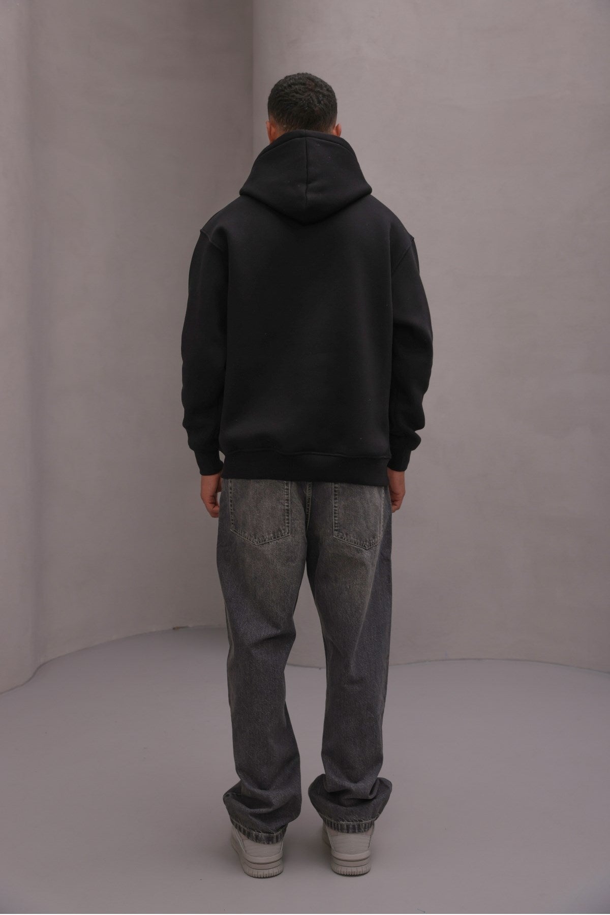 Erkek Oversize Sweatshirt Hoodie CHMP Yazlı Baskılı Siyah – Kapüşonlu, 3 İplik Polar, Kanguru Cepli