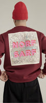 Unisex Oversize Sweatshirt Norf Sarf Harita Baskılı Bordo – Bisiklet Yaka, 3 İplik Şardonlu Polar