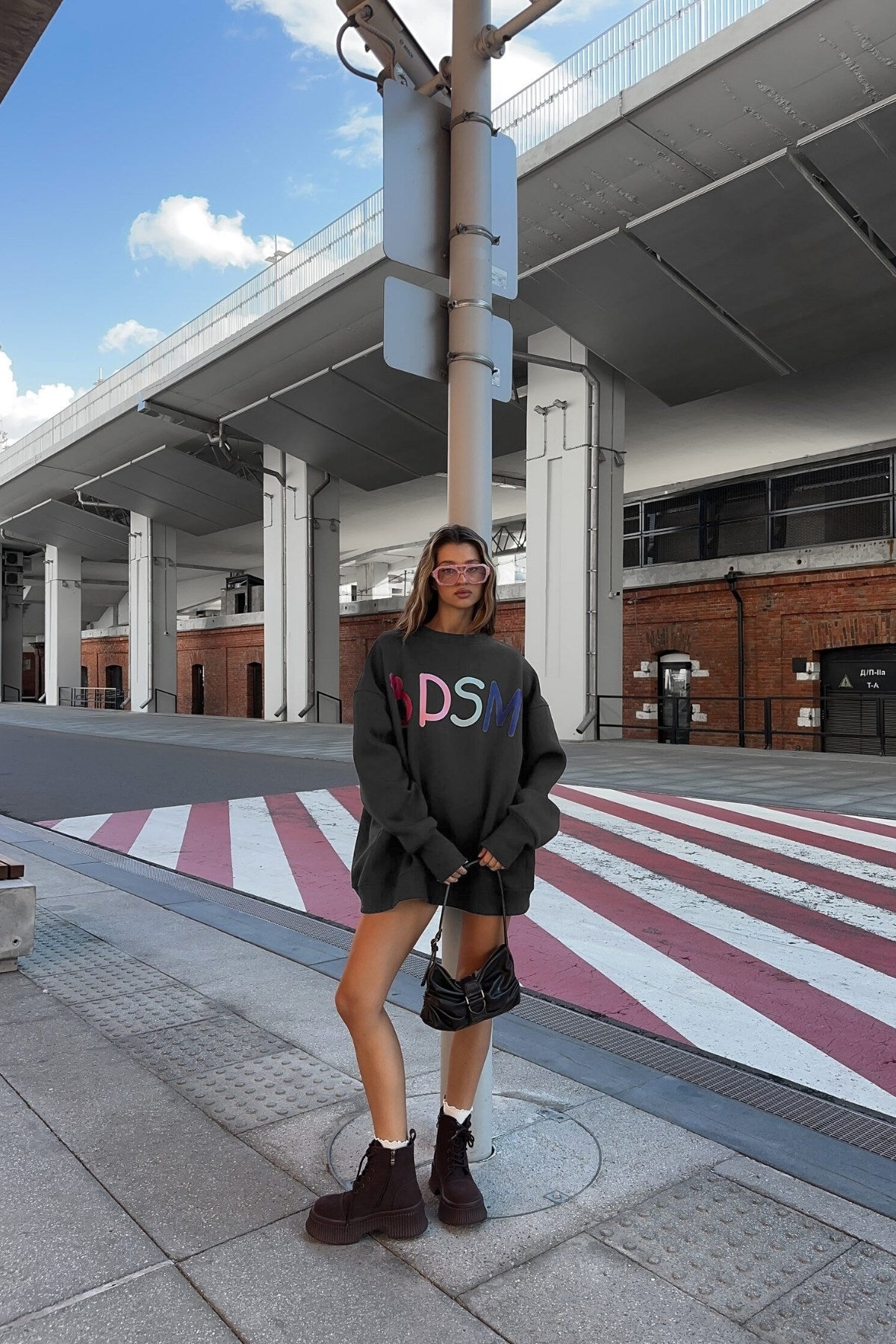 Kadın Oversize Sweatshirt Elbise Color Pop Baskılı Füme – Bisiklet Yaka, 3 İplik Şardonlu Polar