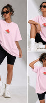 Kadın Oversize Tişört Watermelon Mood Baskılı Pembe – Bisiklet Yaka, Rahat Kalıp, %100 Pamuk