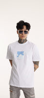 Bisiklet Yaka Erkek Kabaran Bulut Baskılı Pamuk T-shirt