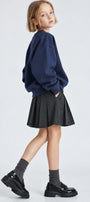 Kız Çocuk Oversize Sweatshirt Basic Lacivert – Bisiklet yaka, 3 iplik şardonlu polar