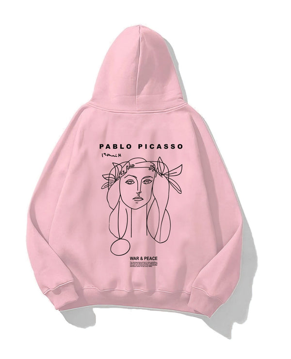 Kapüşonlu İçi Polar War & Peace Baskılı Pembe Unisex Hoodie Sweatshirt