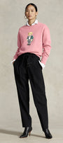 Kadın Oversize Sweatshirt Parisian Bear Baskılı Pembe – Bisiklet Yaka, 3 İplik Şardonlu 