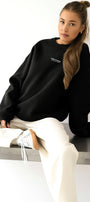 Kadın Oversize Sweatshirt CHMP STUDIOS Siyah – Bisiklet Yaka, 3 İplik Şardounlu Polar