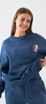 Kadın Oversize Sweatshirt Piglet Bloom Baskılı Marine – Bisiklet Yaka, 3 İplik Şardonlu Polar