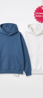 Unisex 2’li Oversize Basic Hoodie Beyaz & Marine– Kapüşonlu, Cepli, 3 İplik Şardonlu Polar