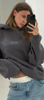 Kadın Oversize Sweatshirt Hoodie CHMP STUDIOS Füme – Kapüşonlu, 3 İplik Polar, Kanguru Cepli