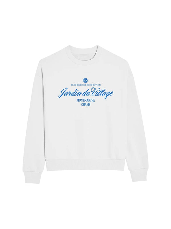 Beyaz Bisiklet Yaka İçi Polar Jardin Du Village Yazı Baskılı Oversize Sweatshirt