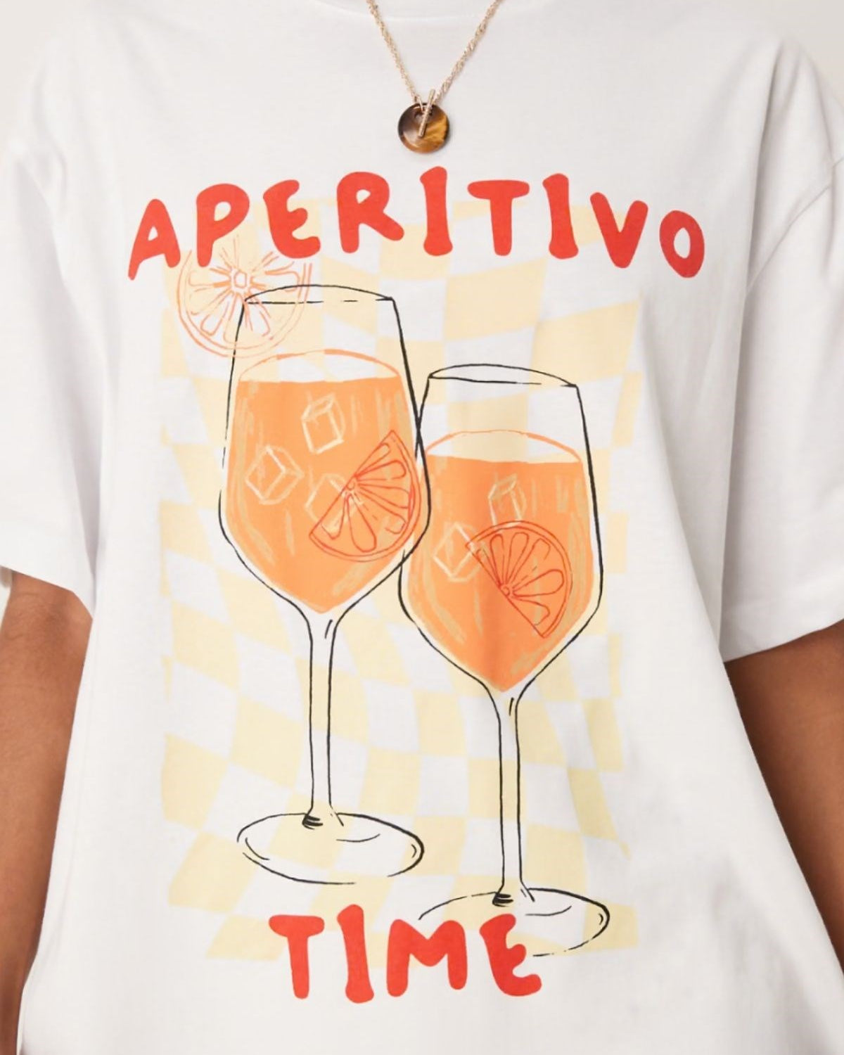 Kadın Beyaz Oversize Aperitivo Time Baskılı Yazlık Günlük Tişört