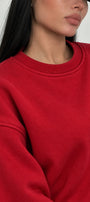 Kadın Oversize Sweatshirt Paradise Varsity Kabartma Baskılı Kırmızı – Bisiklet Yaka, 3 İplik Şardonlu Polar