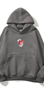 Kapüşonlu İçi Polar Kalp İskelet Baskılı Füme Unisex Hoodie Sweatshirt