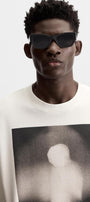 Beyaz Gölge Figür Detaylı Baskılı Bisiklet Yaka Oversize Sweatshirt
