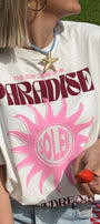 Kadın Oversize Tişört Paradise Sundream Baskılı Beyaz – Bisiklet Yaka, %100 Pamuk Compact Süprem 24/1