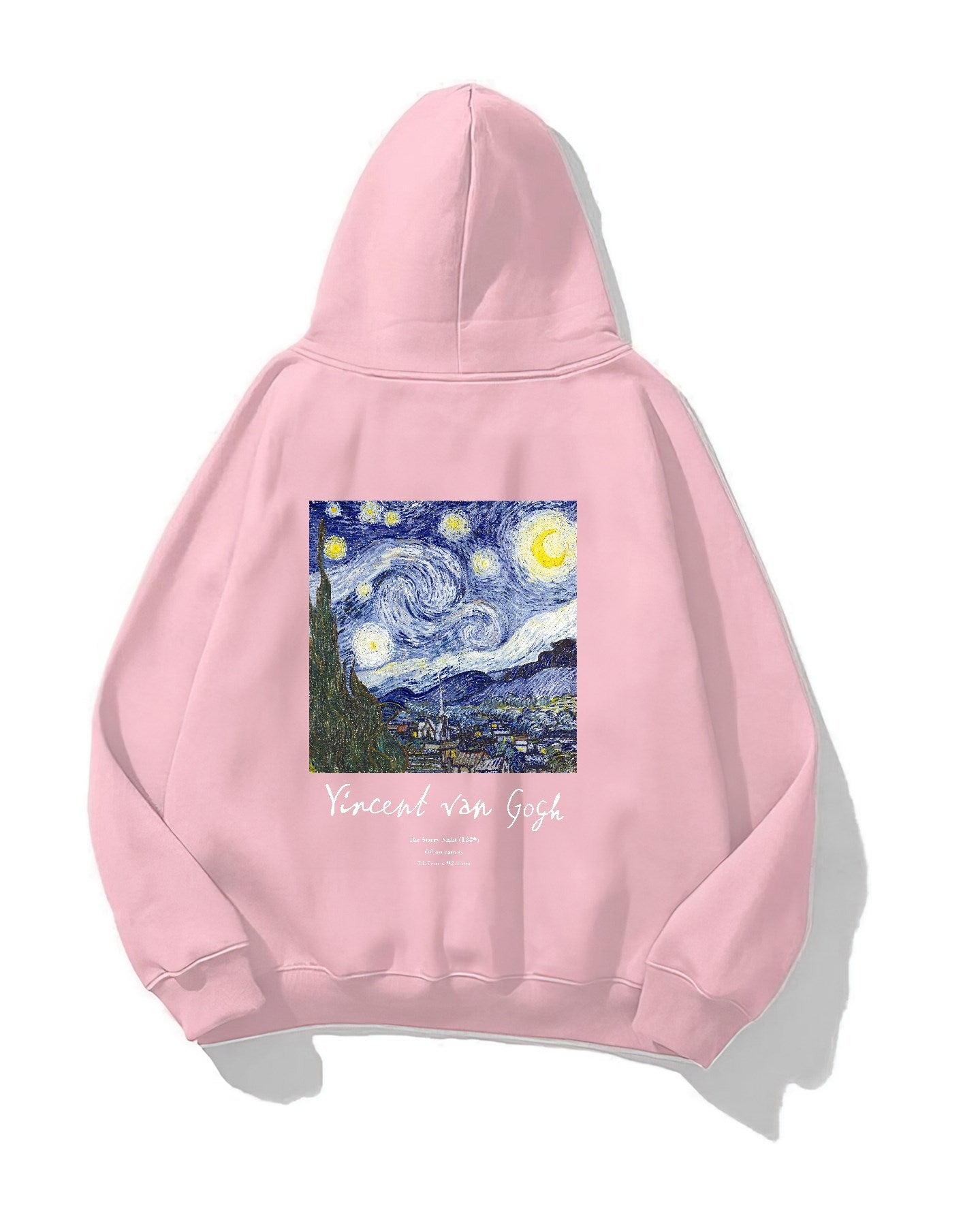 Kapüşonlu İçi Polar Vincent Van Gogh Baskılı Pembe Unisex Hoodie Sweatshirt