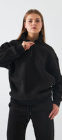 Unisex Oversize Sweatshirt Basic Siyah – Yarım Fermuar Dik Yaka, 3 İplik Şardonlu Polar