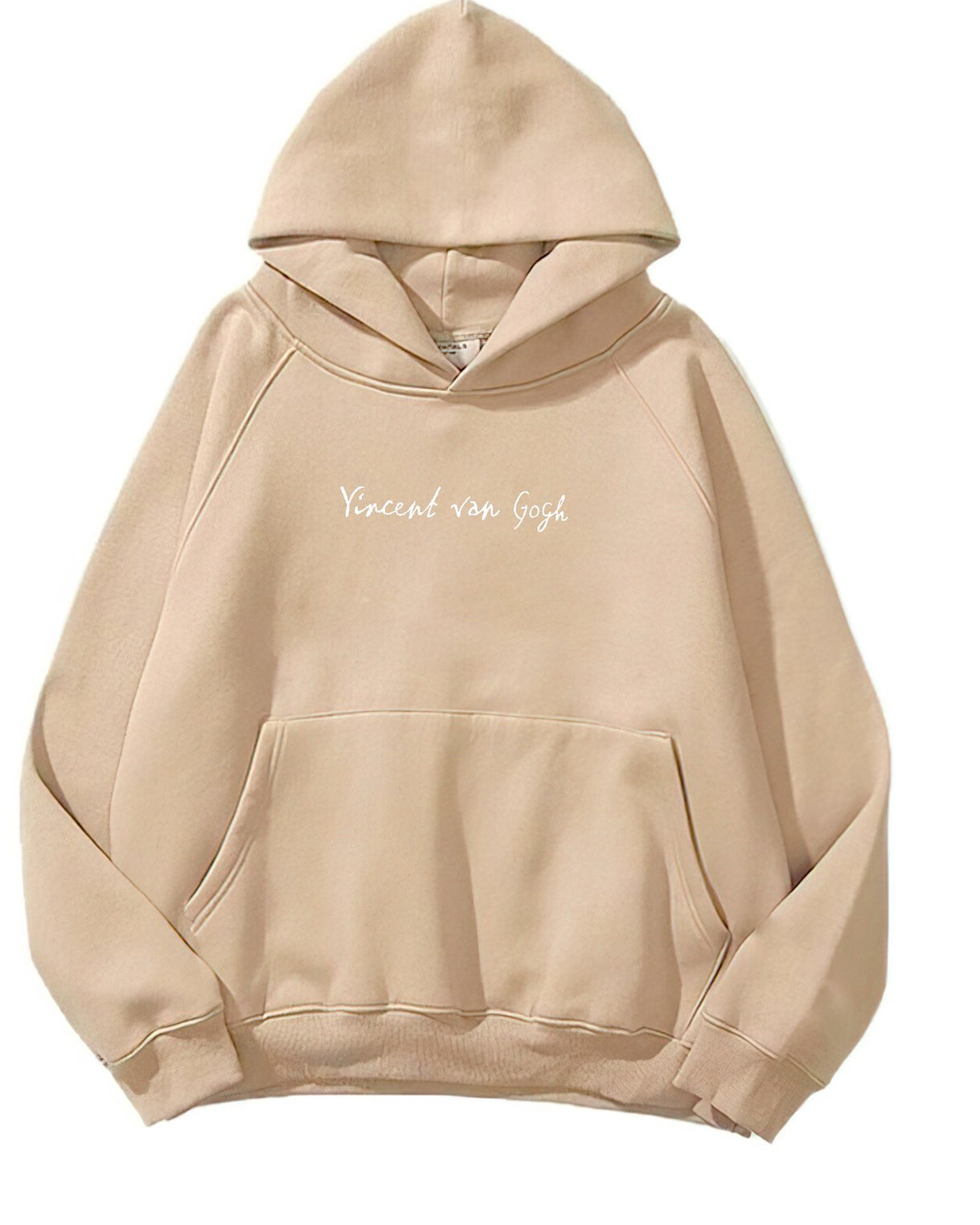 Kapüşonlu İçi Polar Vincent Van Gogh Baskılı Bej Unisex Hoodie Sweatshirt