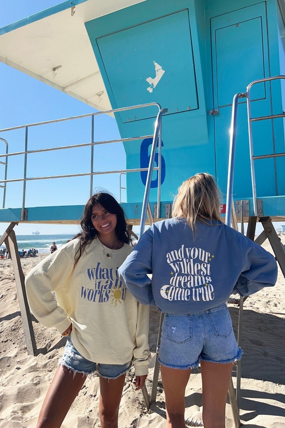 Oversize Unisex Bisiklet Yaka Sweat Mavi – 3 İplik Polar Kumaş, Rahat Kalıp, Wildest Dreams Baskılı