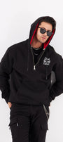 Arka Baskı Detaylı Live Good Life Yazılı Kapüşonlu Bağcıklı Fermuar Kapamalı Oversize Sweatshirt