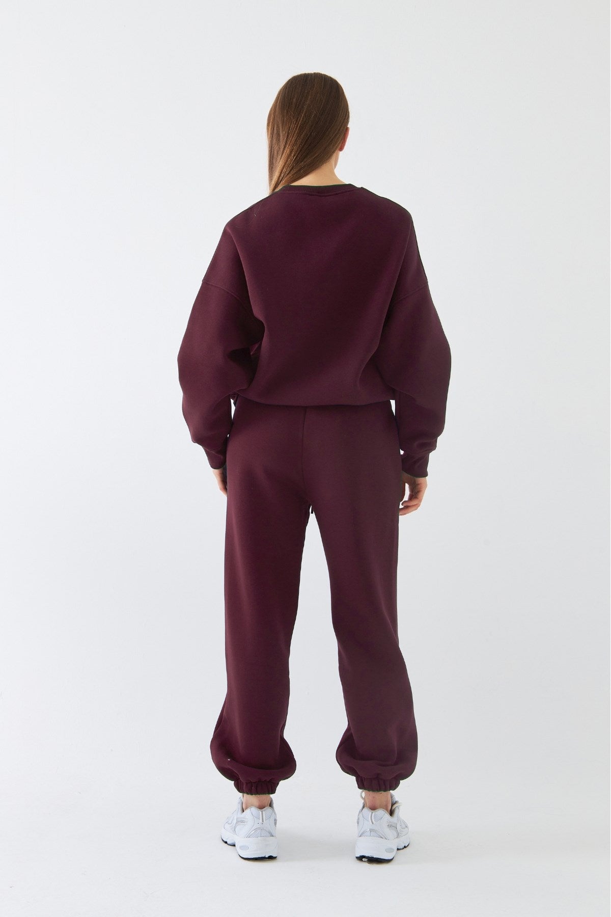Unisex Oversize Eşofman Takımı Basic Bordo – Bisiklet Yaka, Lastikli Paça, 3 İplik Şardonlu Polar