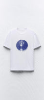 Disko Topu Tasarım Baskılı Beyaz Kadın T-shirt