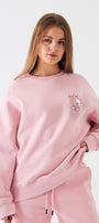 Kadın Oversize Sweatshirt Piglet Bloom Baskılı Pembe – Bisiklet Yaka, 3 İplik Şardonlu Polar
