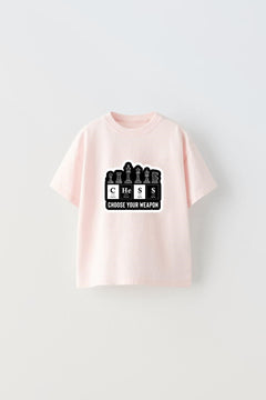 Choose Your Weapon Yazılı Satranç Tasarım Baskılı Pembe Çocuk T-Shirt