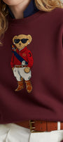 Kadın Oversize Sweatshirt Regatta Bear Baskılı Bordo – Bisiklet Yaka, 3 İplik Şardonlu