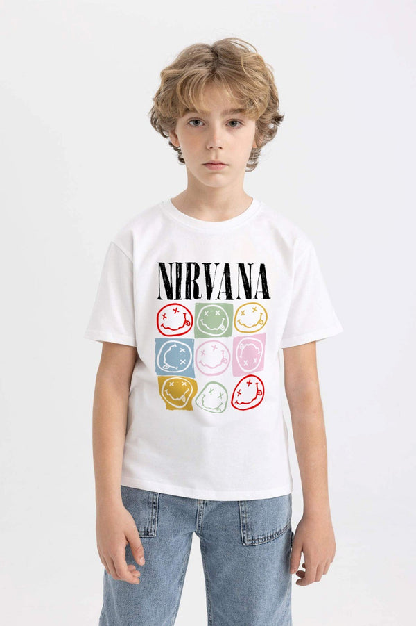 Nevermind Nirvana Yazılı Smile Tasarım Baskılı Beyaz Çocuk T-Shirt